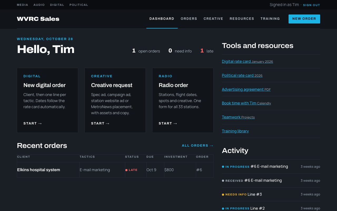 WVRC Sales portal — desktop
