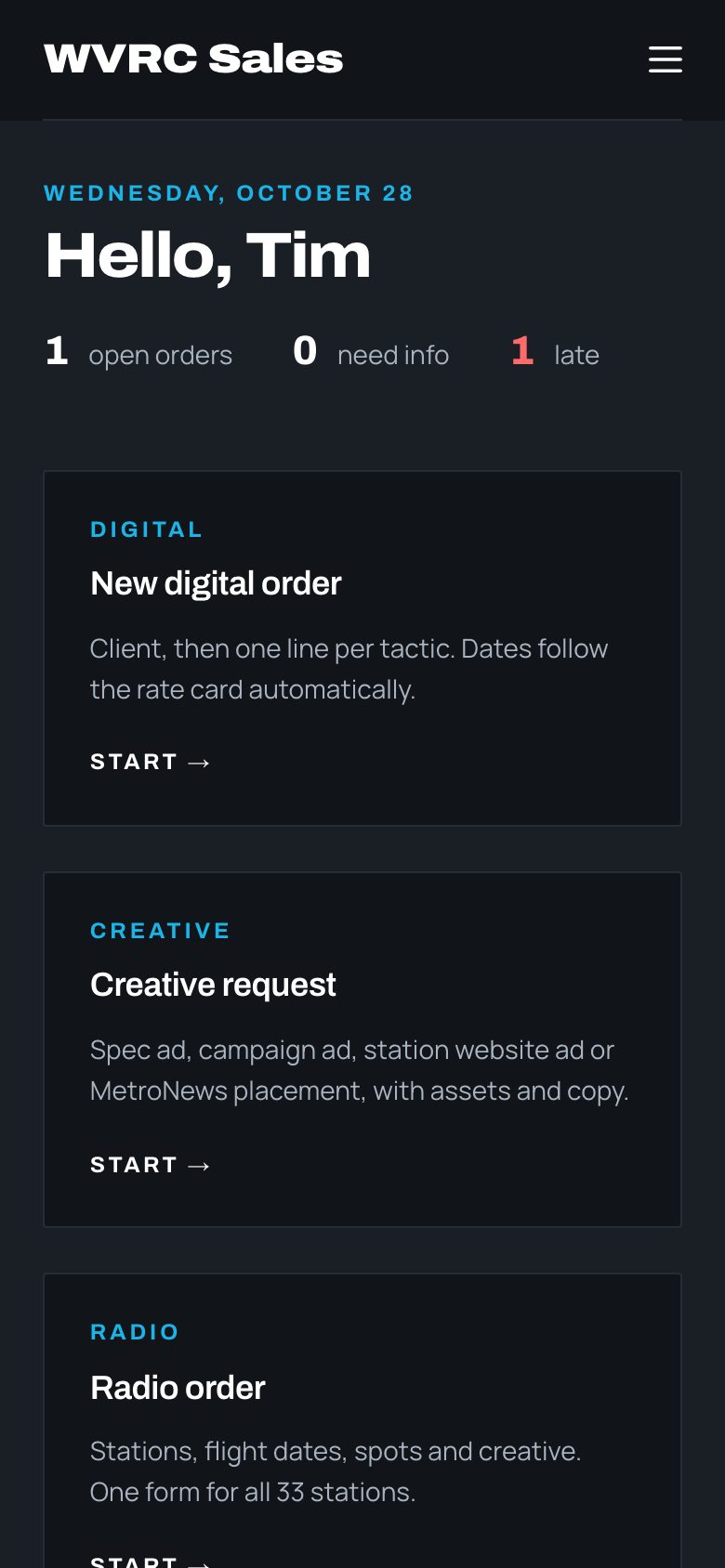 WVRC Sales portal — phone